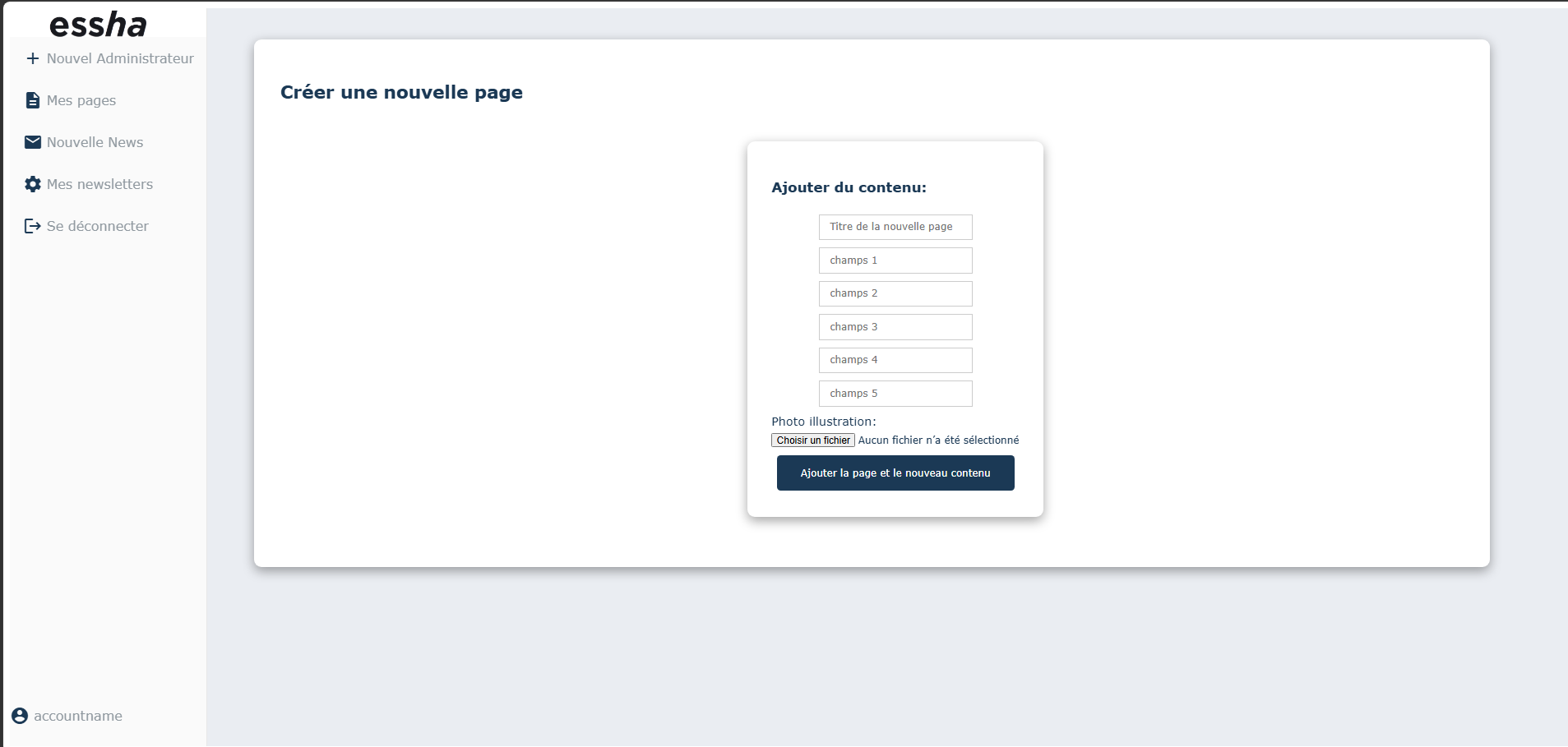 Interface d'administration du site